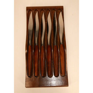 VTG MCM Fleetwood Designer Knives Set with Wooden Tray - Set of 6 Butter Knife